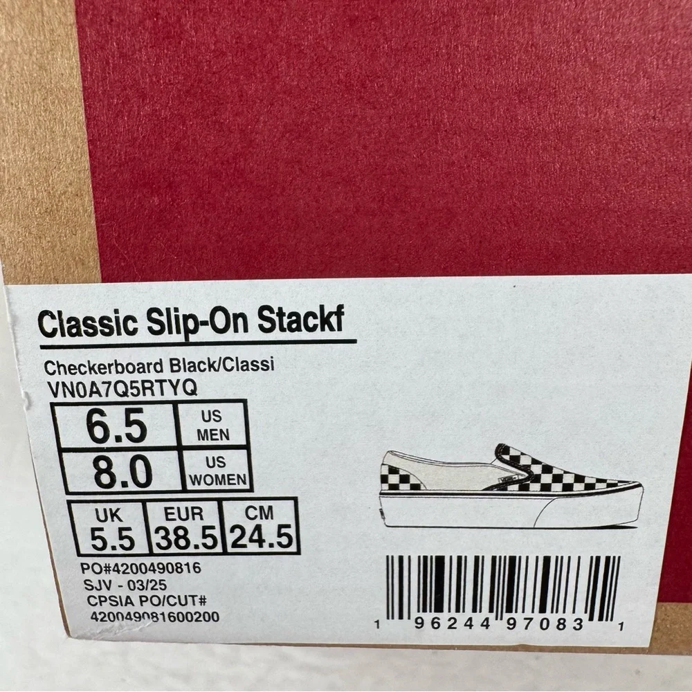 Vans Classic Slip-On Stackform Checkerboard Black Classic White Sneakers Women 8 - Picture 12 of 12